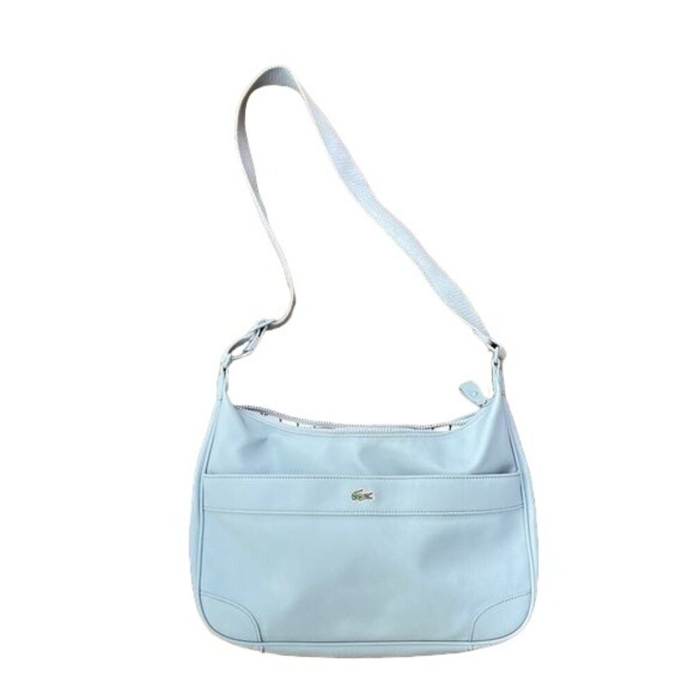 Lacoste Shoulder Bag Purse Zip Light Blue Adjustable Strap Magnet Outer Pocket